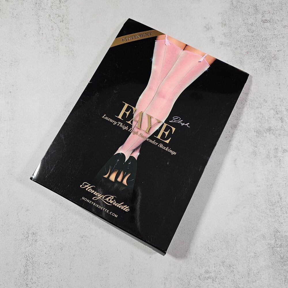Honey Birdette Faye Blush Pink Shimmer Lurex Stockings Thigh Highs Size M
